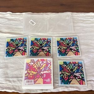 Romero Britto NWT glass coasters butterfly design